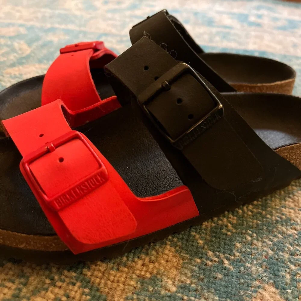 Birkenstock Arizona *Black & Poppy Red* Split Color / 36 N / Birko-Flor / EUC - Picture 5 of 16